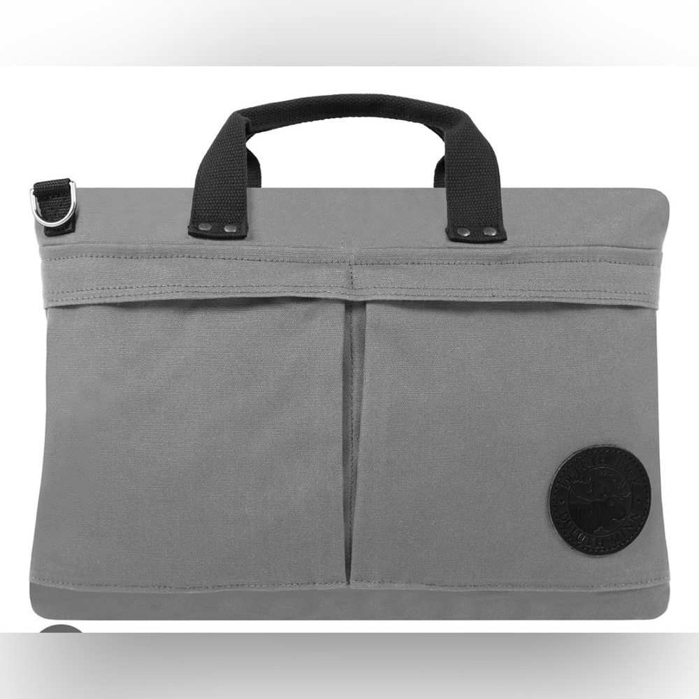 Duluth Pack City Briefcase gray canvas 2 front snap pockets removable strap